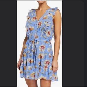 Paige Barbarella Dream Blue Poppy Meadow Floral Silk Mini Dress Size Large NWT